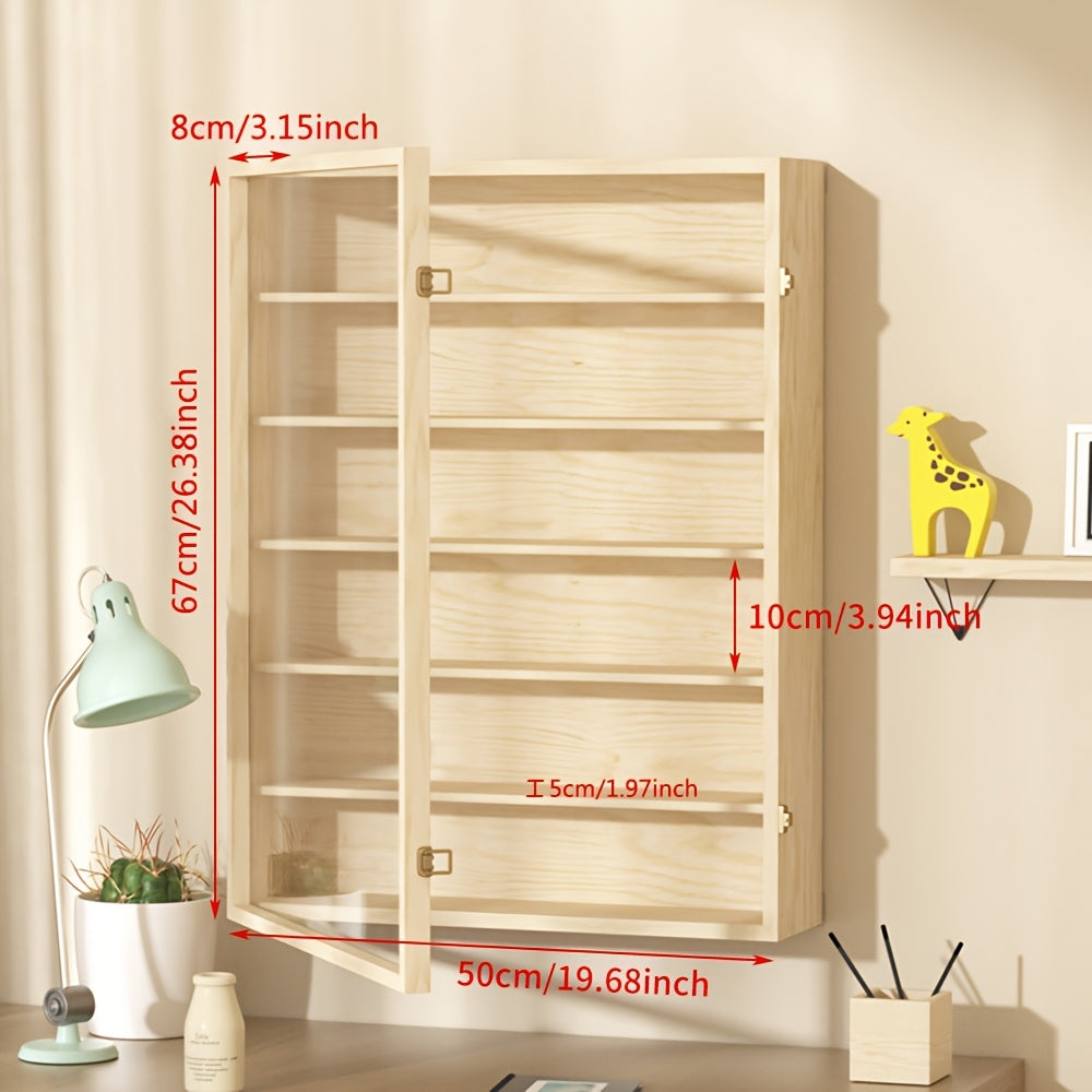 6-layer Simple Solid Wood Wall-mounted Figurine Collection Box, Floor-standing Or Wall-mounted, Transparent Storage And Display Cabinet, Acrylic Doll Display Box, Wall-mounted Shelf, Space-saving Design
