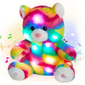 Musical Glowing Rainbow Cat Stuffed Animal, Mother'S Day Gift Glow in The Dark Plush Toy, Cuddly Night Companion Toy, Soft Cute Playing Doll, Adorable Birthday Gift Plush Toy for Kids