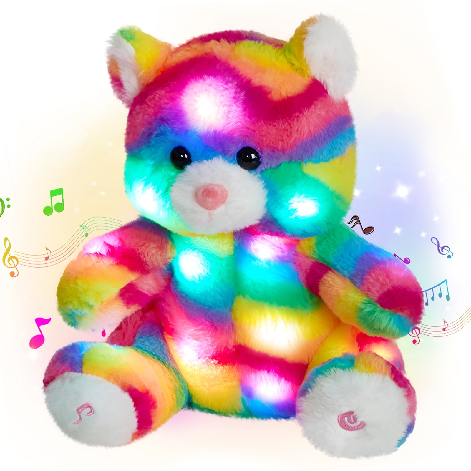 Musical Glowing Rainbow Cat Stuffed Animal, Mother'S Day Gift Glow in The Dark Plush Toy, Cuddly Night Companion Toy, Soft Cute Playing Doll, Adorable Birthday Gift Plush Toy for Kids