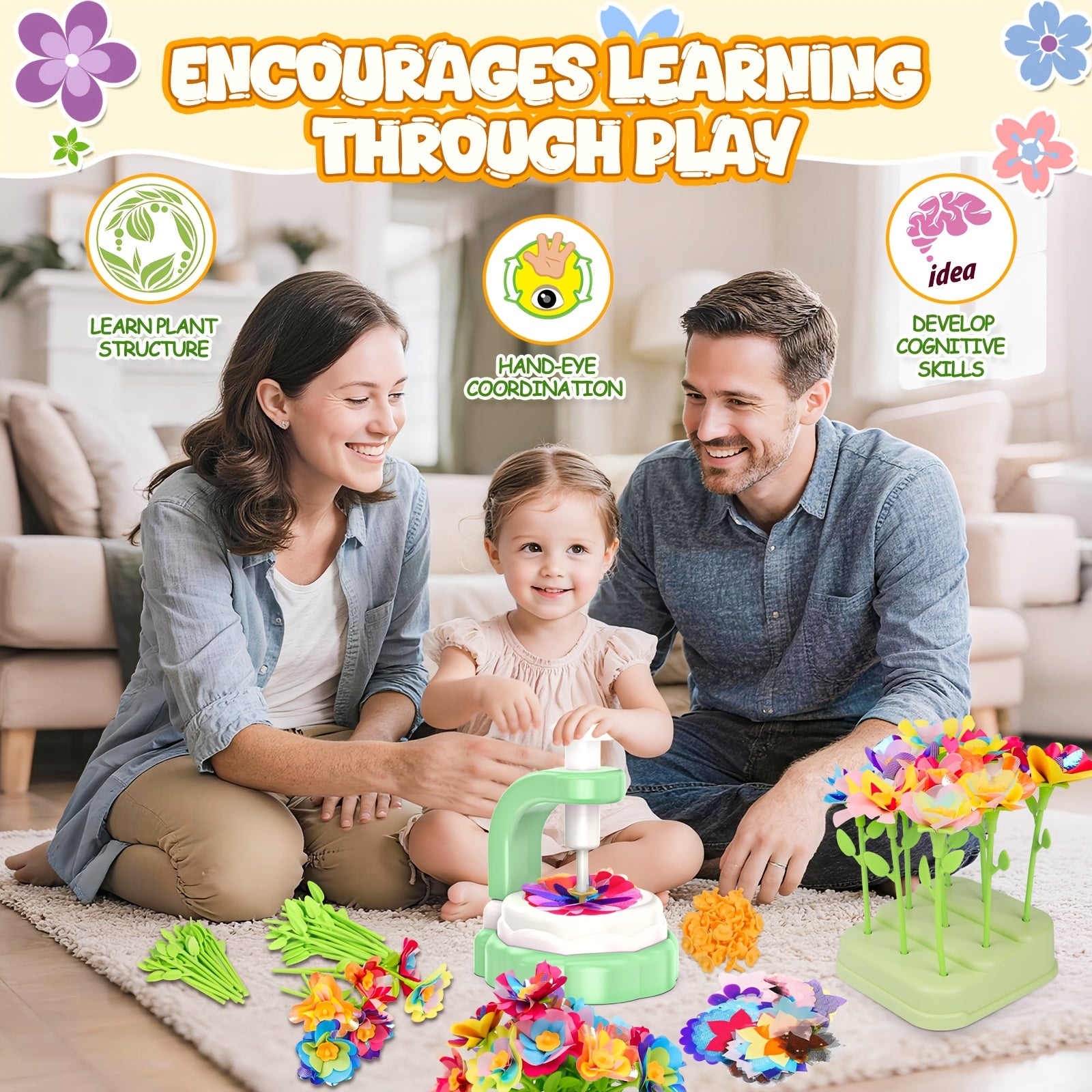 Art Flower Bouquet Craft Kit, Arts And Crafts Flower Toy for Kids, Build Your Own Bouquet, Creative Educational Gift for Toddlers Kids, Christmas Birthday Gift for 3+ Year Old Girls And Boys