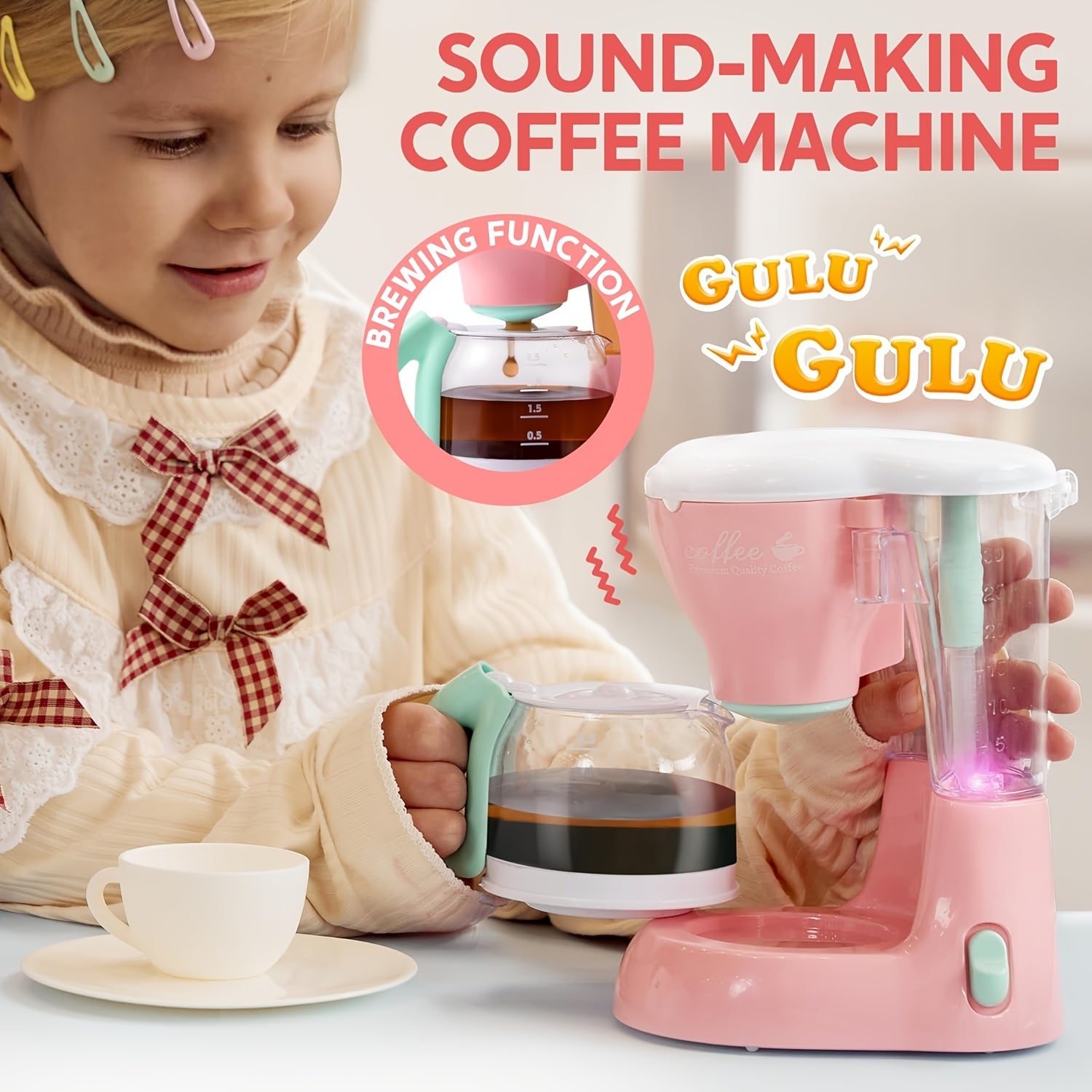 1 Set Kids Play Kitchen Toys with Realistic Coffee Maker, Mixer & Toaster Suitable for Pretend Play, Role-Playing Games, Birthday Gifts for &, for Ages 3+ with Appliance Toys (No Revision to Original Specs)