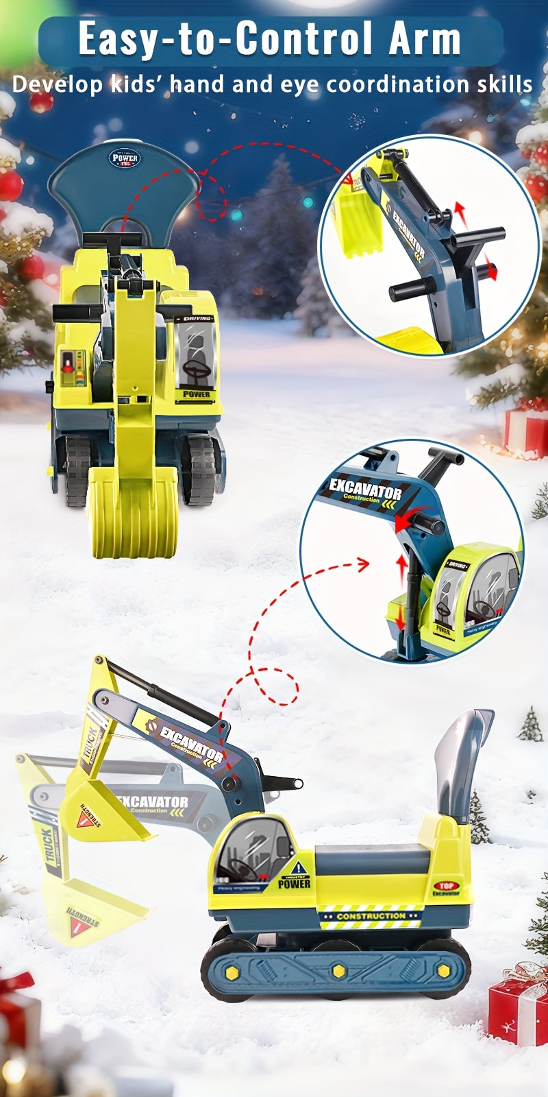 [Holiday Gift Birthday Gift] Large Ride-On Engineering Vehicle Toy - Manual-Powered Beach & Indoor Play, Ride On Toys Design Gifts with Safety Bumpers, Durable Construction Truck-Holiday Gift & Sturdy Build Quality Ages 3 4 5 6 +, Perfect Birthday Gift To