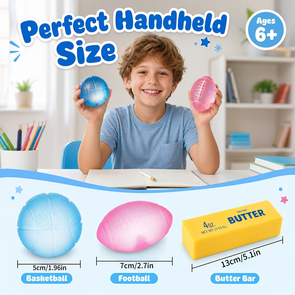 Squishy Stress Ball And Slow-Rising Butter Squishy Fidget Toys Set - 4-Pack Ultra-Soft Sensory Toys, Cute Pack for Kids And Adults, Desk Toy, Party Favors, And Gift Ideas