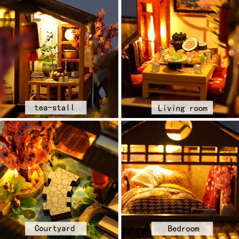 DIY Japanese-Style Wooden Dollhouse Kit with -Responsive Tatami & Miniature Furniture - Handmade Tiny House Model for & s, Dollhouse Collectors - Complete (No Glue/) - Birthday/Christmas Gift