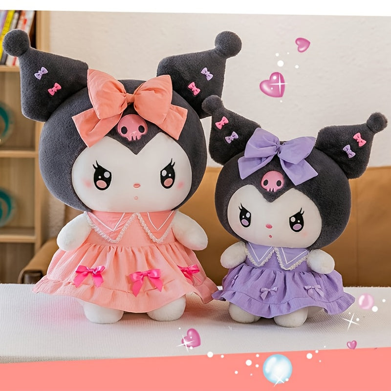 Sanrio Official Kuromi & Melody Plush Dolls in Princess Dress with Pink Bow & Ruffled Collar - Soft Collectible Stuffed Animals, Birthday/Christmas Gifts, Cute Kuromi & Melody Room Decor