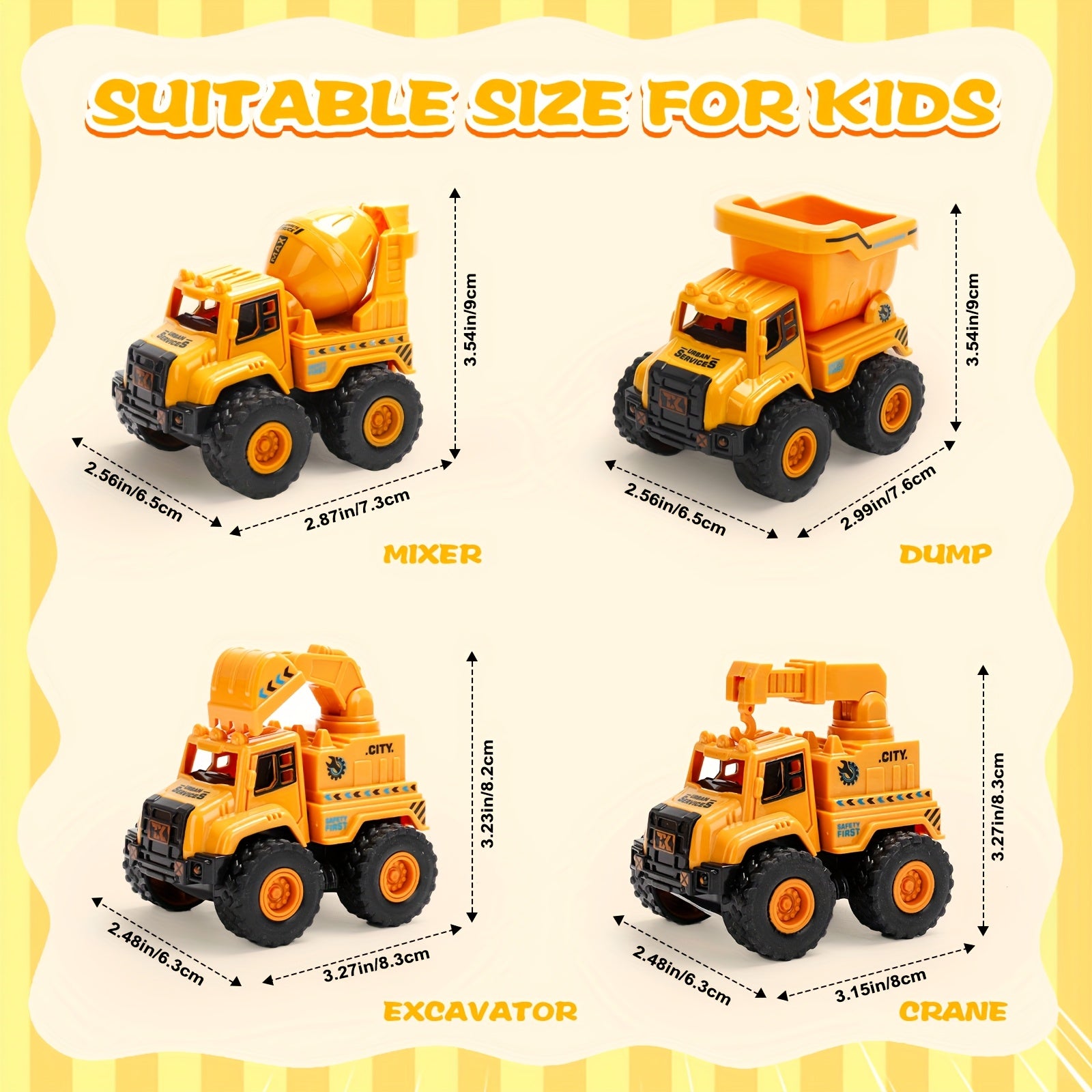 4pcs STEM Children's Construction Toy Vehicle Kit, Sandbox Excavator Construction Truck Dump Crane Cement Mixer, Encourages Hands-on Learning Imaginative Play-Perfect Gift for Halloween, Christmas