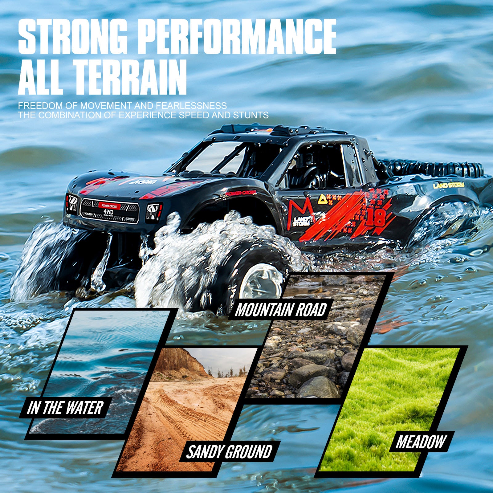 RC Trucks 4x4 Offroad Waterproof 1:16 Amphibious Remote Control Car with 2 Rechargeable Battery 4WD All Terrain Monster Truck RC Car for Boys 4-7 gift present