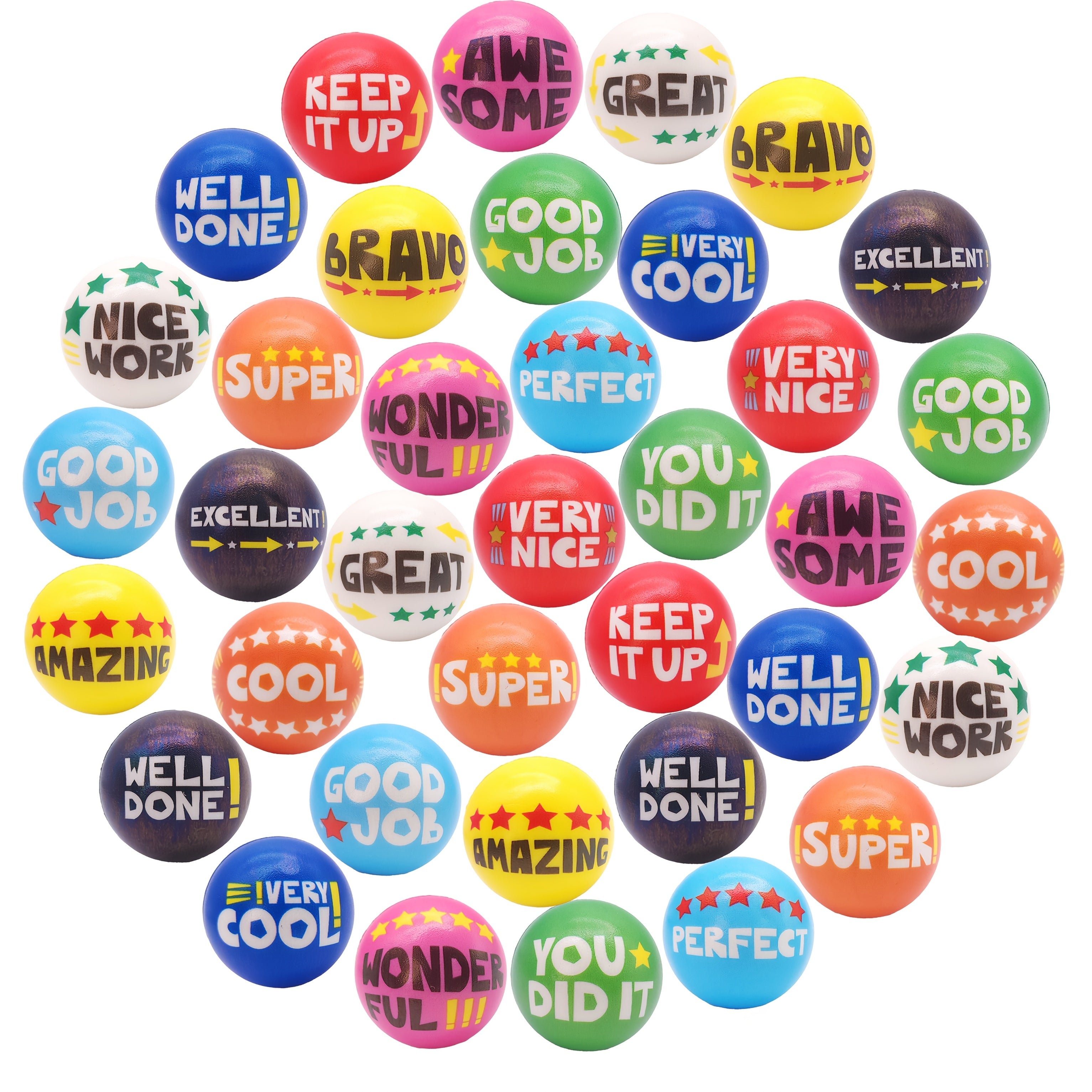 24 Pack Multicolor Motivational Squeeze Balls Suitable for Classroom, Office, Team Building - Soft Squertzy with Positive Affirmation Slogans, Prizes & Rewards (24pcs, 2.48inch)