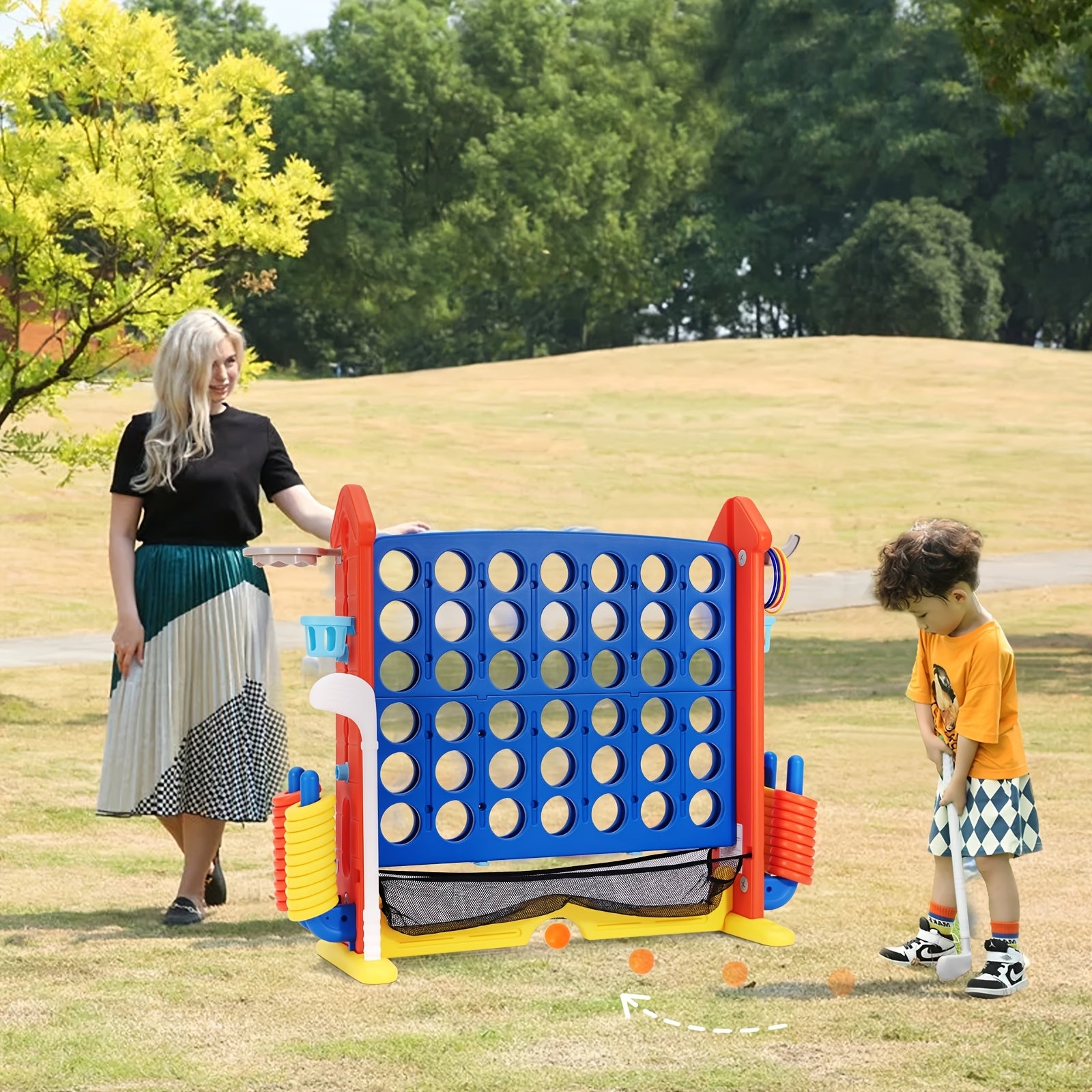 Enormous Connect Four Game, Adjustable Height (2.6Ft-3.2Ft), Extra-Large Game Board with Quick-Release Slider And Storage Bag, Suitable for Indoor/Outdoor Family Parties, Educational Intelligence Game for Adults And Children