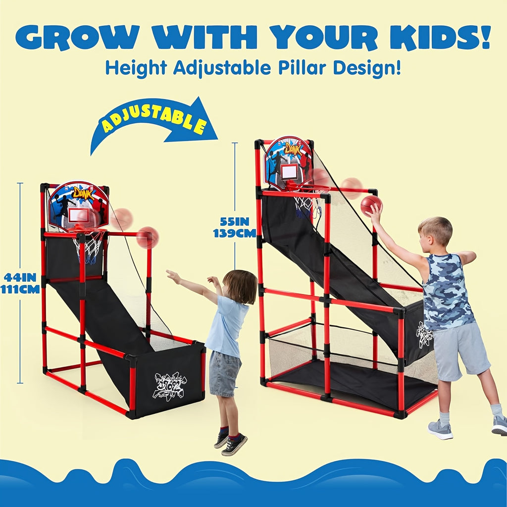 Arcade Basketball Game Set with 4 Balls And Hoop for Kids 3+ Years Old Indoor Outdoor Sport Play - Easy Set Up - Air Pump Included - Ideal for Competition
