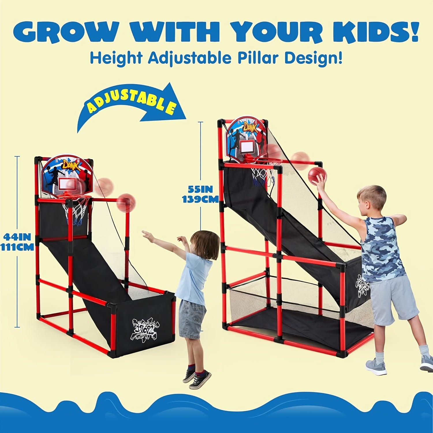 Arcade Basketball Game Set with 4 Balls And Hoop for Kids 3+ Years Old Indoor Outdoor Sport Play - Easy Set Up - Air Pump Included - Ideal for Competition