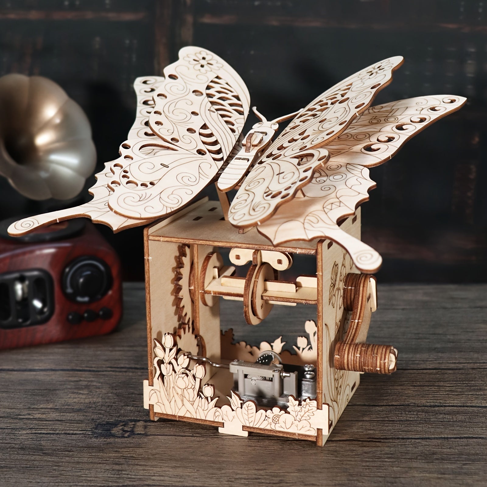 3D Wooden Puzzle Hand Butterfly Music Box You Are My Sunshine Handmade Assembly Model Kit Holidays Birthdays Christmas Gifts Halloween Party Favors