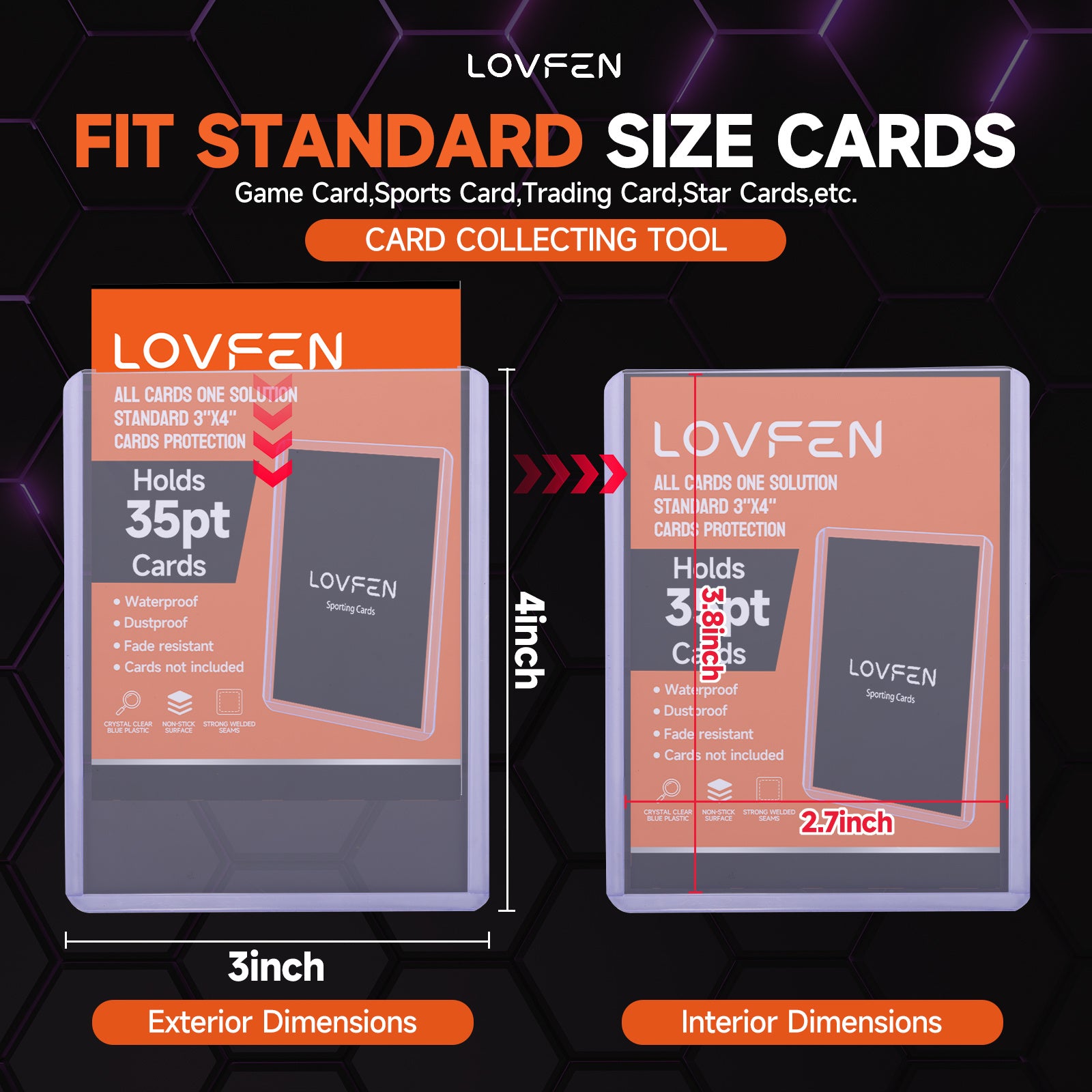 LOVFEN 100/200/500/1000/2000 Ct 3"x4" Top Loads for Cards - 35pt Premium Hard Plastic Card Protectors, Plastic Card Sleeves, for Trading Baseball Game Sports Collectible Card (1000ct Topload + 1000pcs Penny Sleeves)