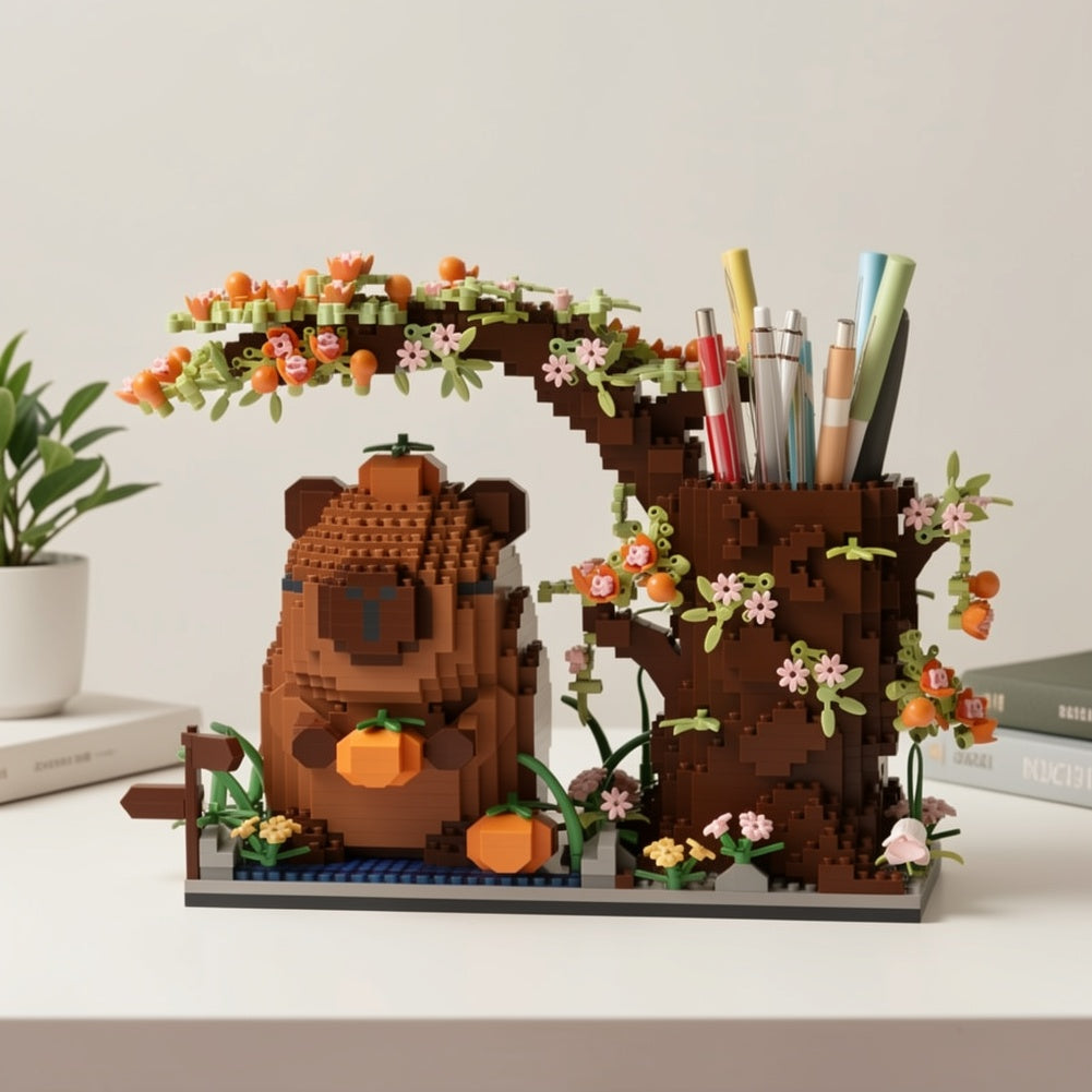 1880pcs Capybara Building Block Pen Holder Micro Building Block Capybara Mini Brick Figures Toys Animal Theme Desktop Decoration for Office Supplies Cosmetics & Handicrafts Birthday Gift