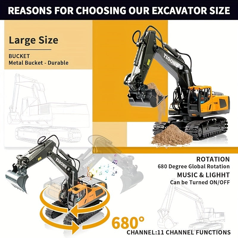Remote Control Excavator, Bulldozer, Dump Truck, Loading Truck, Toy Set, Single Or Multiple Combination Set, Boys' Model, 1200mAh Remote Control Excavator Toy With Metal Shovel And Light, Suitable For Boys Over 6 Years Old