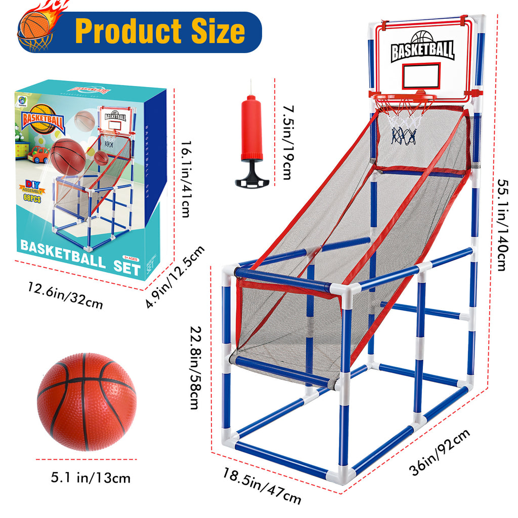 Basketball Game Set with 2 Balls for Kids,Adjustable Toy Game Sport with Storage for 3 to 6 Years Old, Kids Basketball Hoop Suited for Outdoor and Indoor