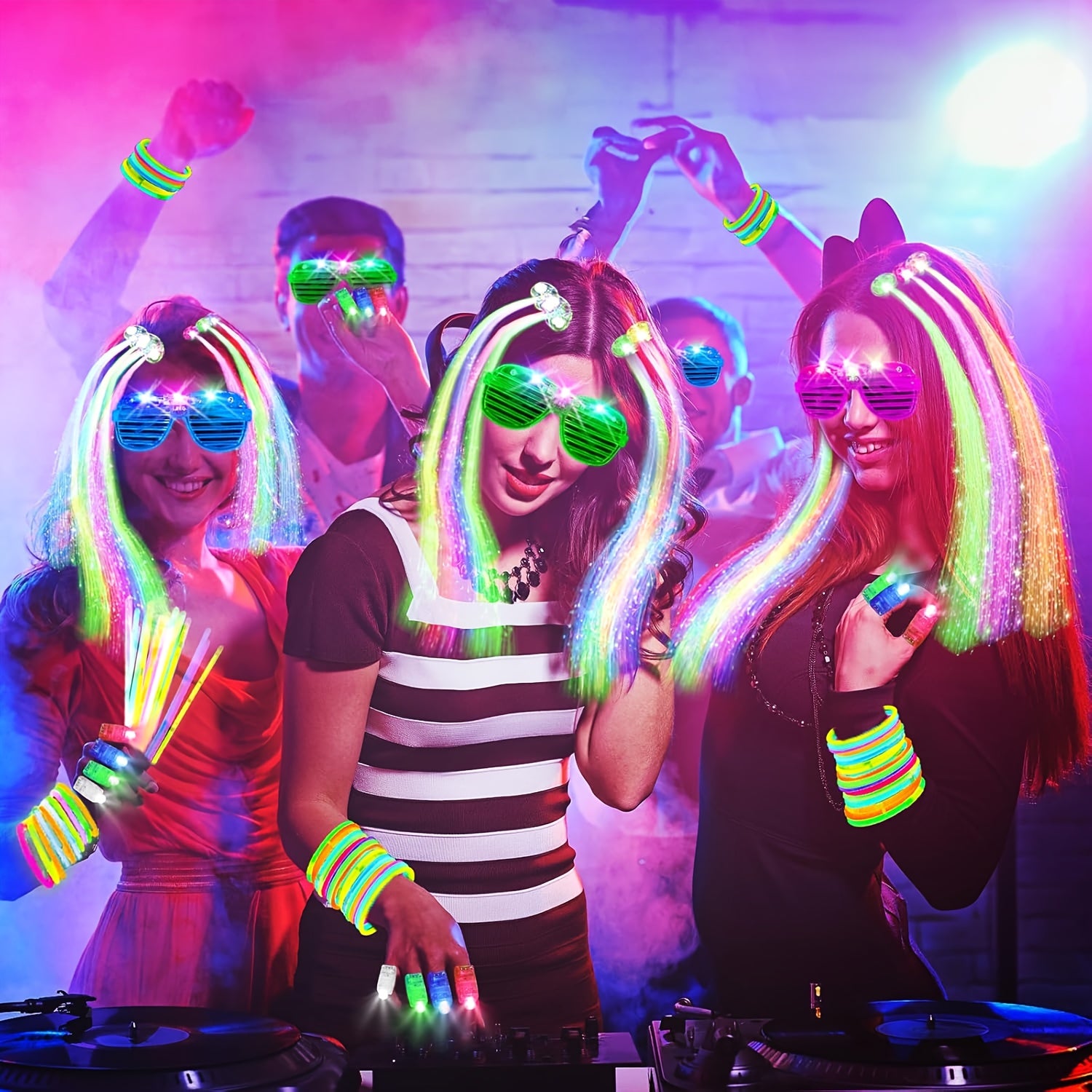 MEZHOBBY 120pcs Glow In The Dark Party Supplies, Including Glow Rings, Glowing Ring, LED Glasses, Glow Sticks And LED Hair Clips Fiber Optic for Neon Party, Wedding, Birthday, Concert, New Year