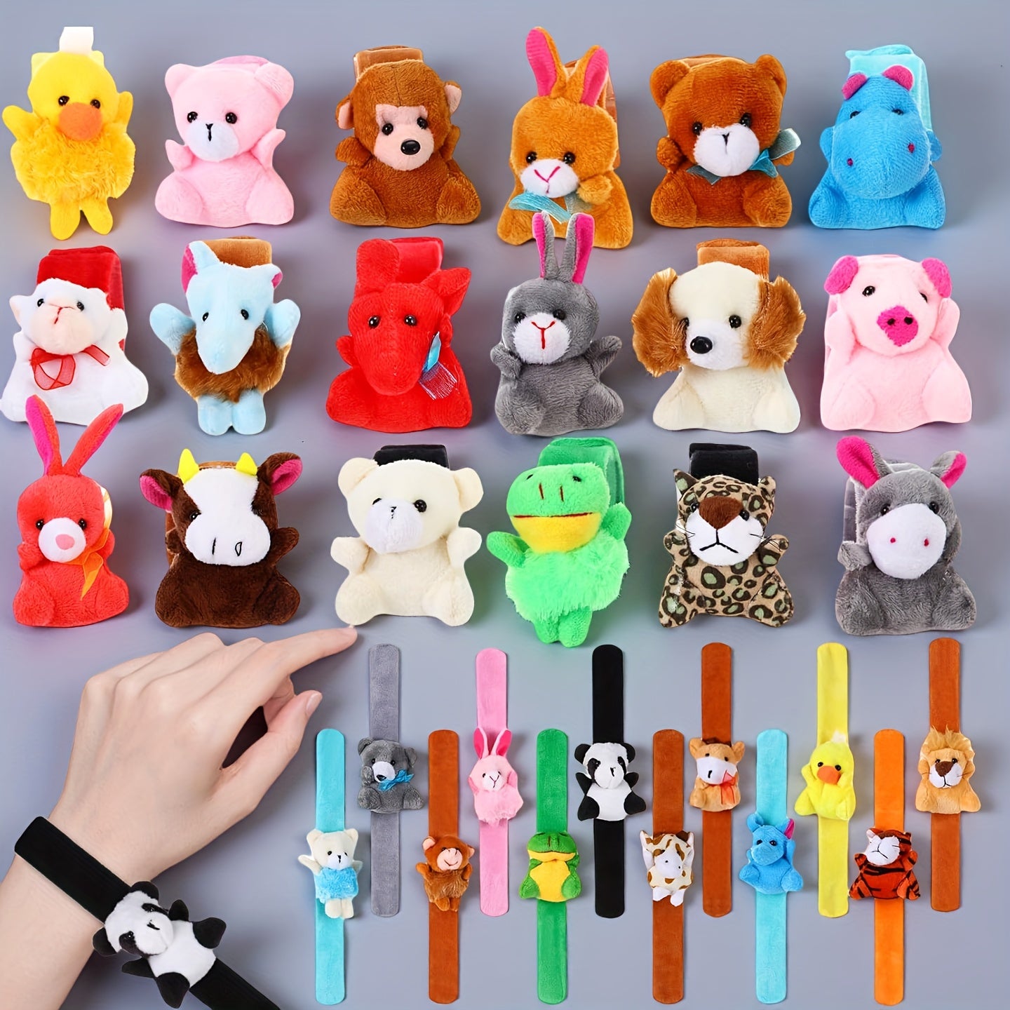 6/10/15/30pcs Stuffed Animal Slap Bracelet for Kids, Cute Plush Slap Bracelets Bulk for Party Favors, Classroom Prizes, Holiday Gifts, Goodie Bag Fillers, Carnival Toys (Assorted Animals)