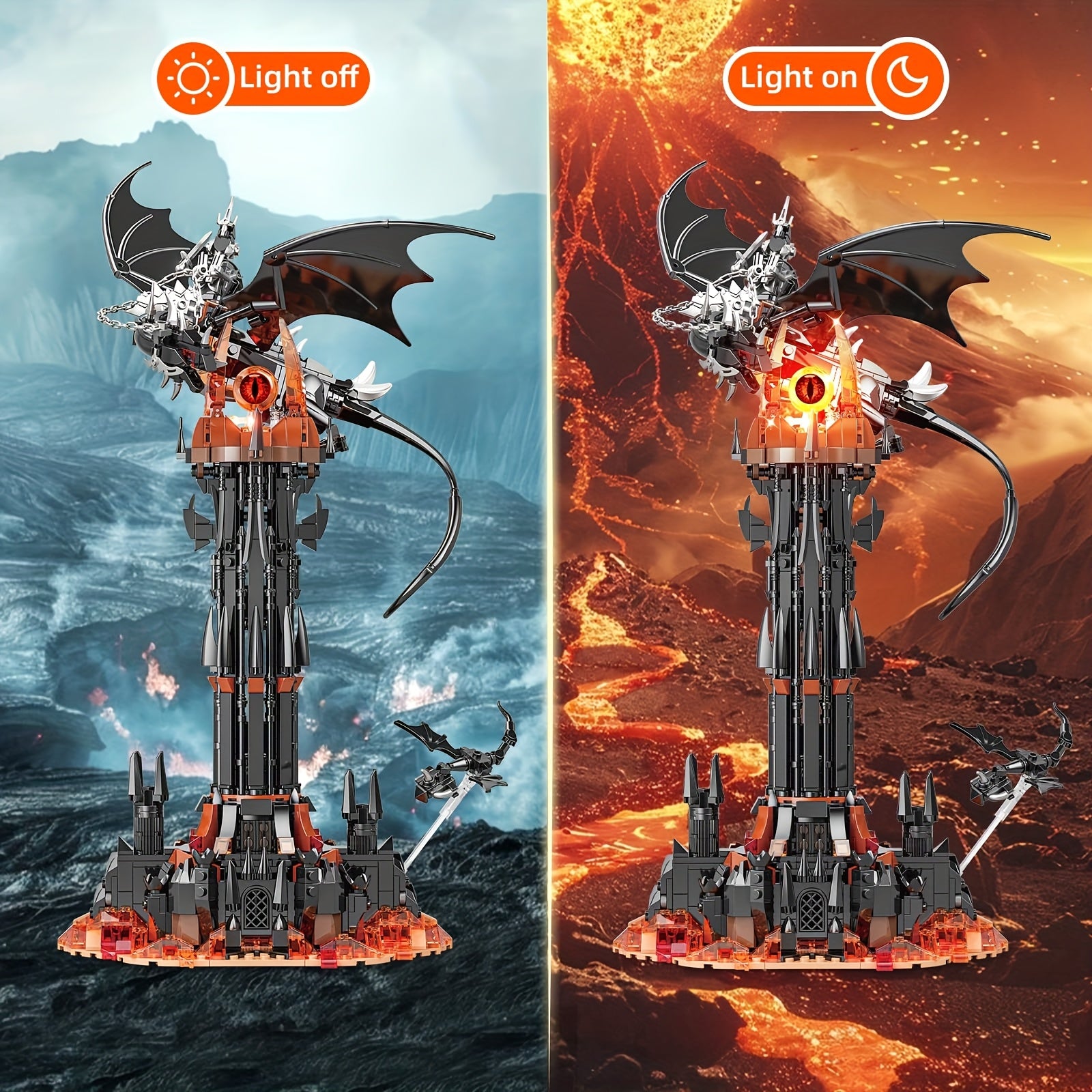 Black Dragon Guardian Tower Dragon Castle Building Assembly Model Halloween Gift Dark Black Magic Tower