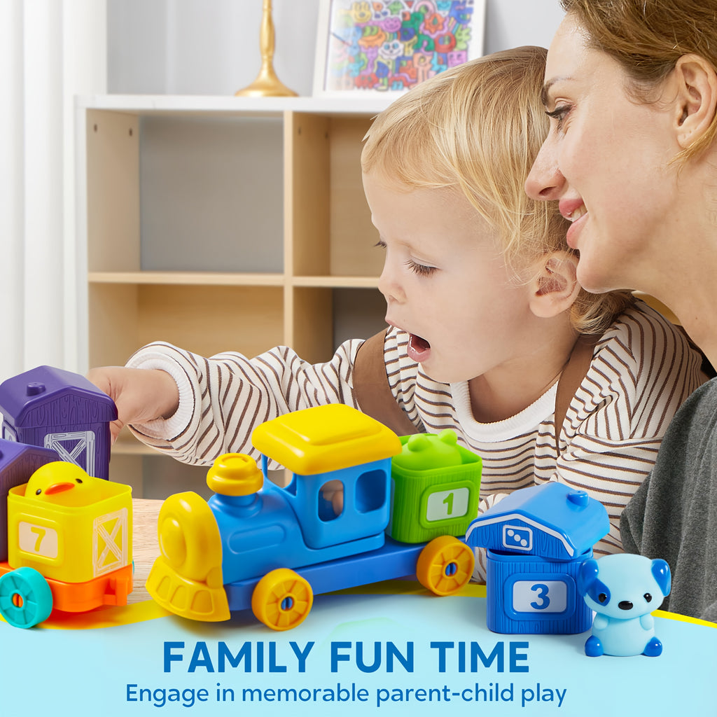 Farm Number Train Learning Toy For Toddlers, Counting, Matching And Sorting Learning Farm Train Including 9 Farm Animals And 1 Farmer, Christmas Birthday Gift For Baby Boys And Girls Age 1+