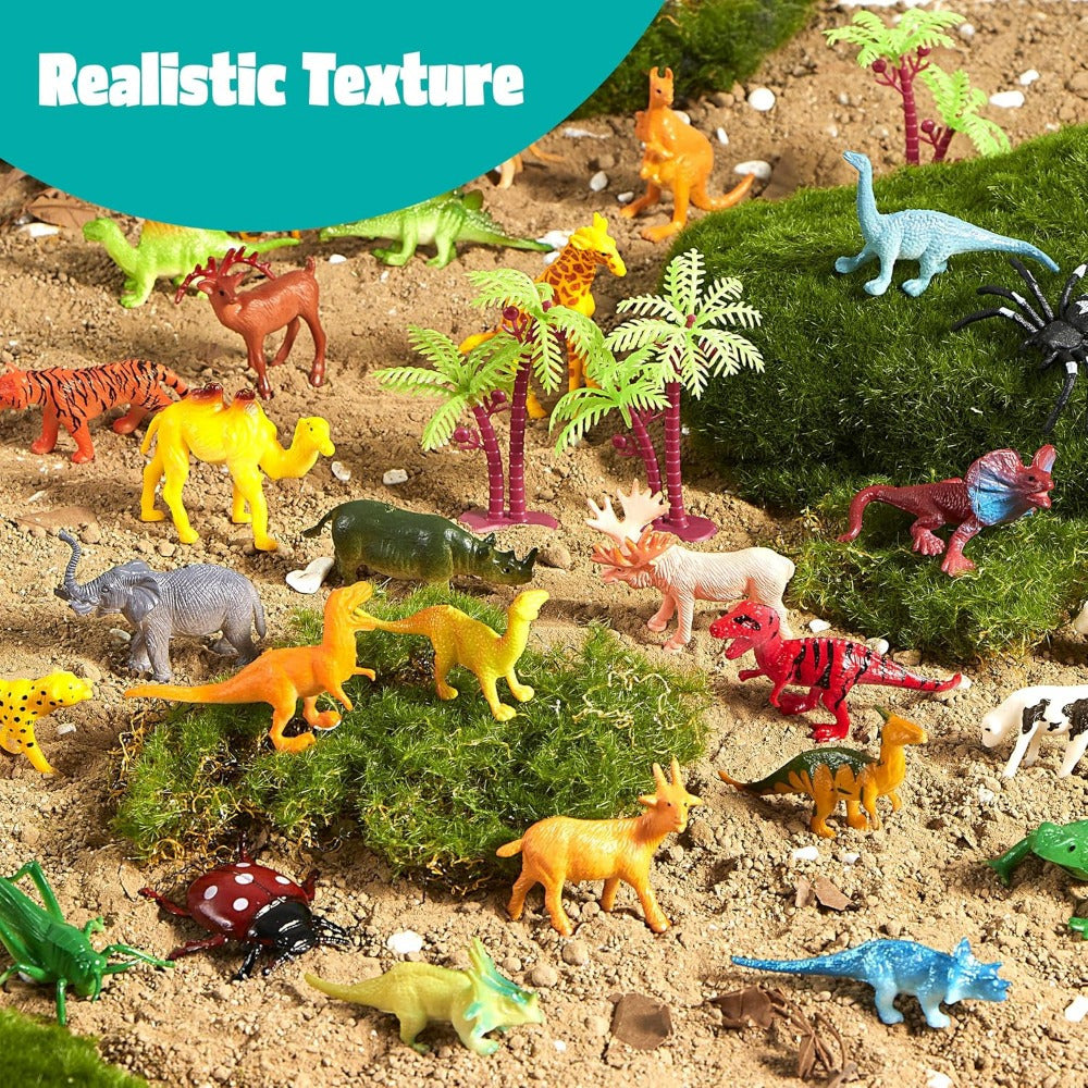 69pcs Small Animal Figures Toys For Kids, 5 Animals In A Set, Nature World Animal Figures, Mini Jungle Toy Set With Sensory Bin, Realistic Wild Animal Kingdom, Zoo, Ocean, Farm Animals Figurines, Dinosaur Party Favors, Cool Christmas Birthday Gifts