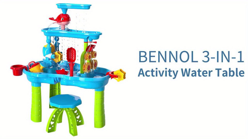 3-Tier Kids Sand Water Table with Shovel, Scoop & Strainer - Outdoor Blue Educational Sensory Play for Beach, Backyard, Summer Holidays