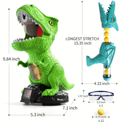 Dinosaur Shooting Game Toy with 12 Bullets Googles And 1 Launcher/ 48 Bullets Googles And 2 Launchers, Movable Dino Shooting Toy with Sound Light And Spray Boys Toys for 3 Ages And Up