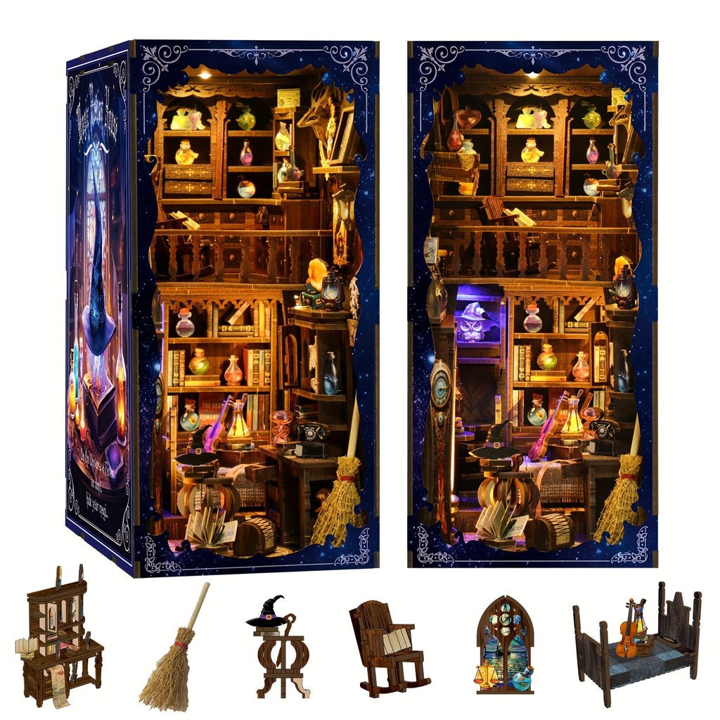 Book Nook Kit, Magic House Dollhouse 3D Puzzle Book Nook, Bookshelf Insert Decor Alley DIY Miniature House Kit with LED Light, Crafts for Adults And Teens to Build-Creativity Gift