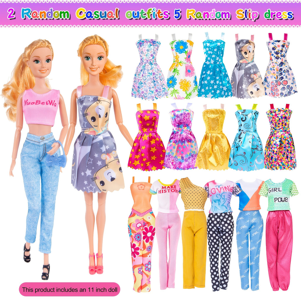 Doll Closet Playset with Doll Clothes And Accessories Including One Doll, Closet, Stylish Blue Set, Luggage, Shoe Rack, Wedding Gowns.Christmas Gift for Kids Aged 3+
