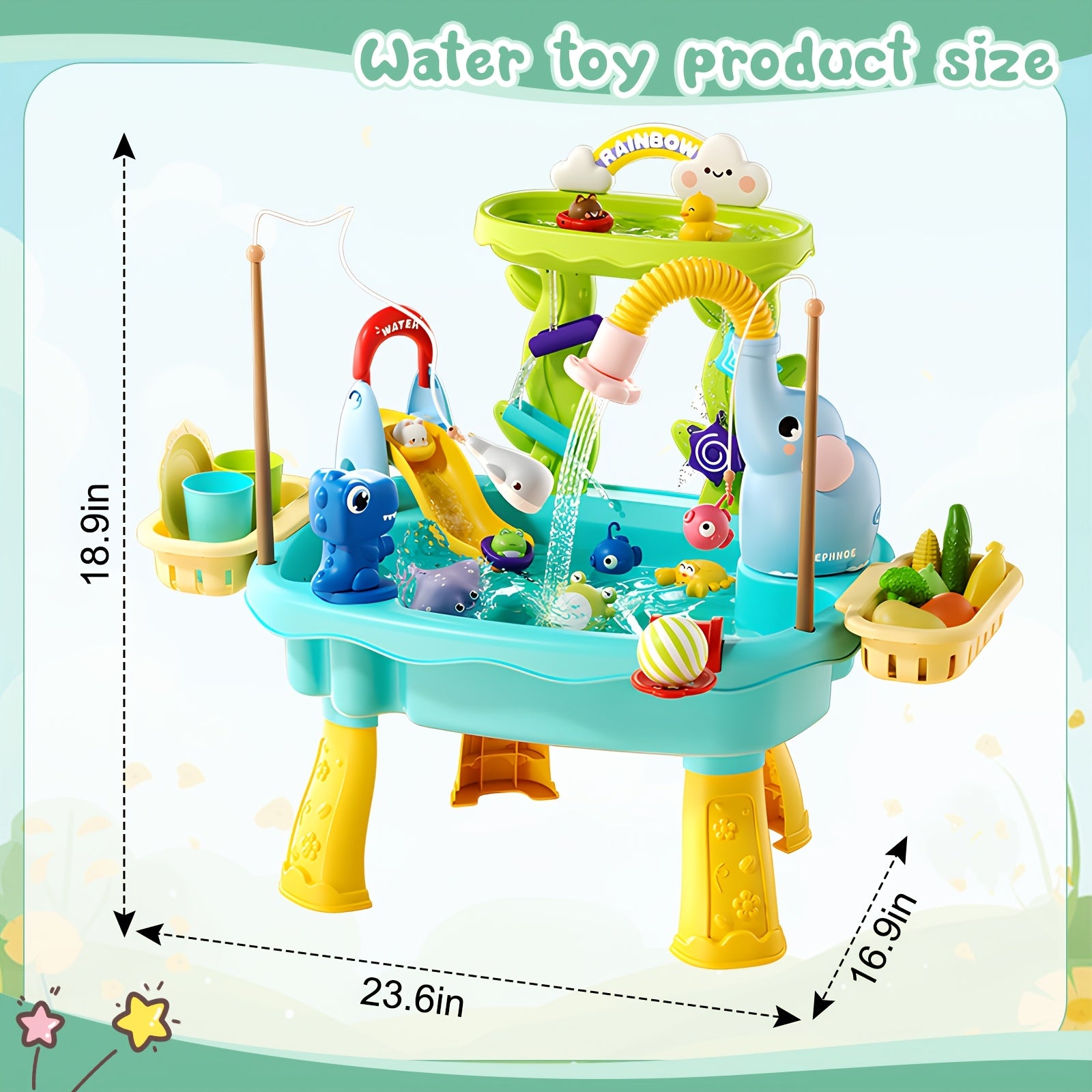 2026 Toddler Water Table Toy with Electric Water Pump, Kids Water Table WithFaucet/Play Food Accessories/Fishing Toy, Kitchen Play Sink Toys for Girl Boy Age 3+