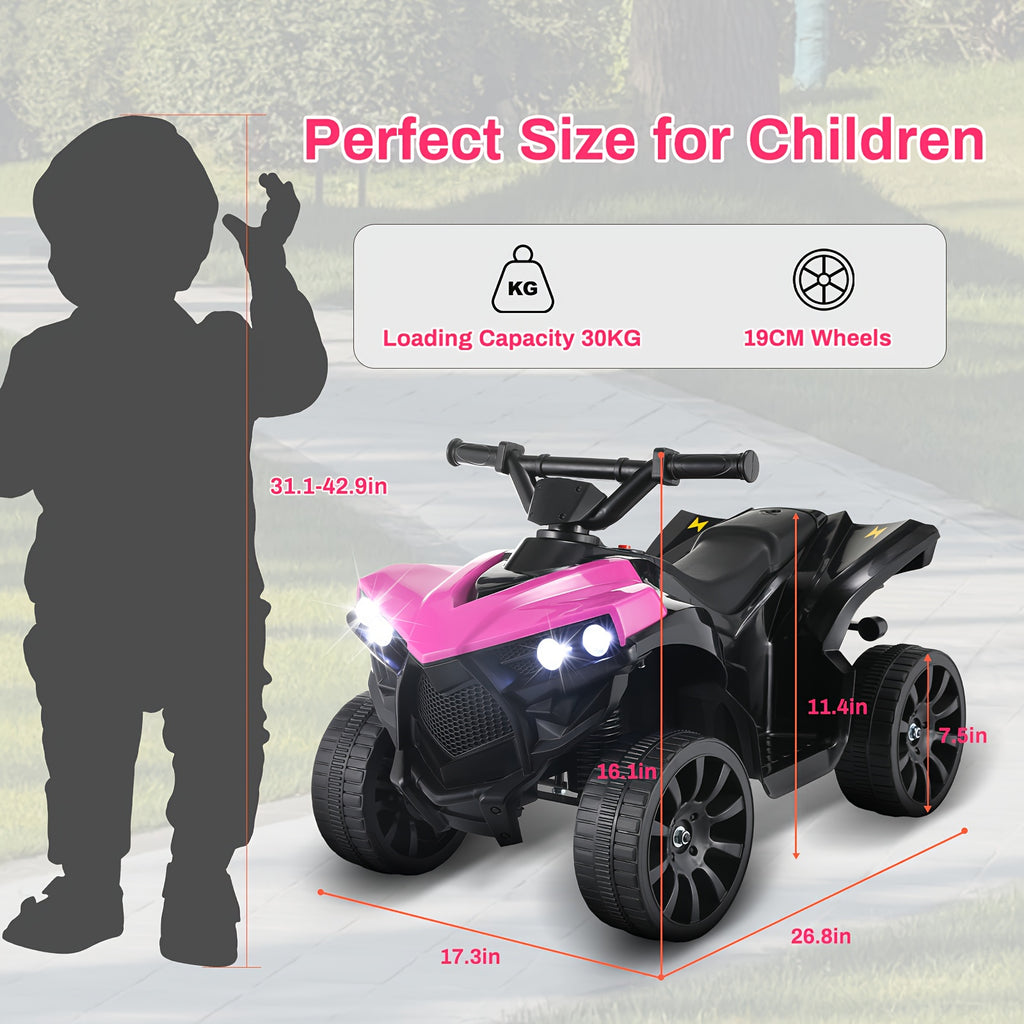 6V Kids Ride on Toy, 4-Wheeler Quad ATV Play Car W/1.86MPH Max Speed, Treaded Tires, Rubber Handles, Headlights, Pedal Accelerator (Pink)- Halloween Christmas Birthday Gift for Boys&Girls