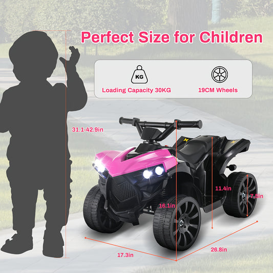 6V Kids Ride on Toy, 4-Wheeler Quad ATV Play Car W/1.86MPH Max Speed, Treaded Tires, Rubber Handles, Headlights, Pedal Accelerator (Pink)- Halloween Christmas Birthday Gift for Boys&Girls