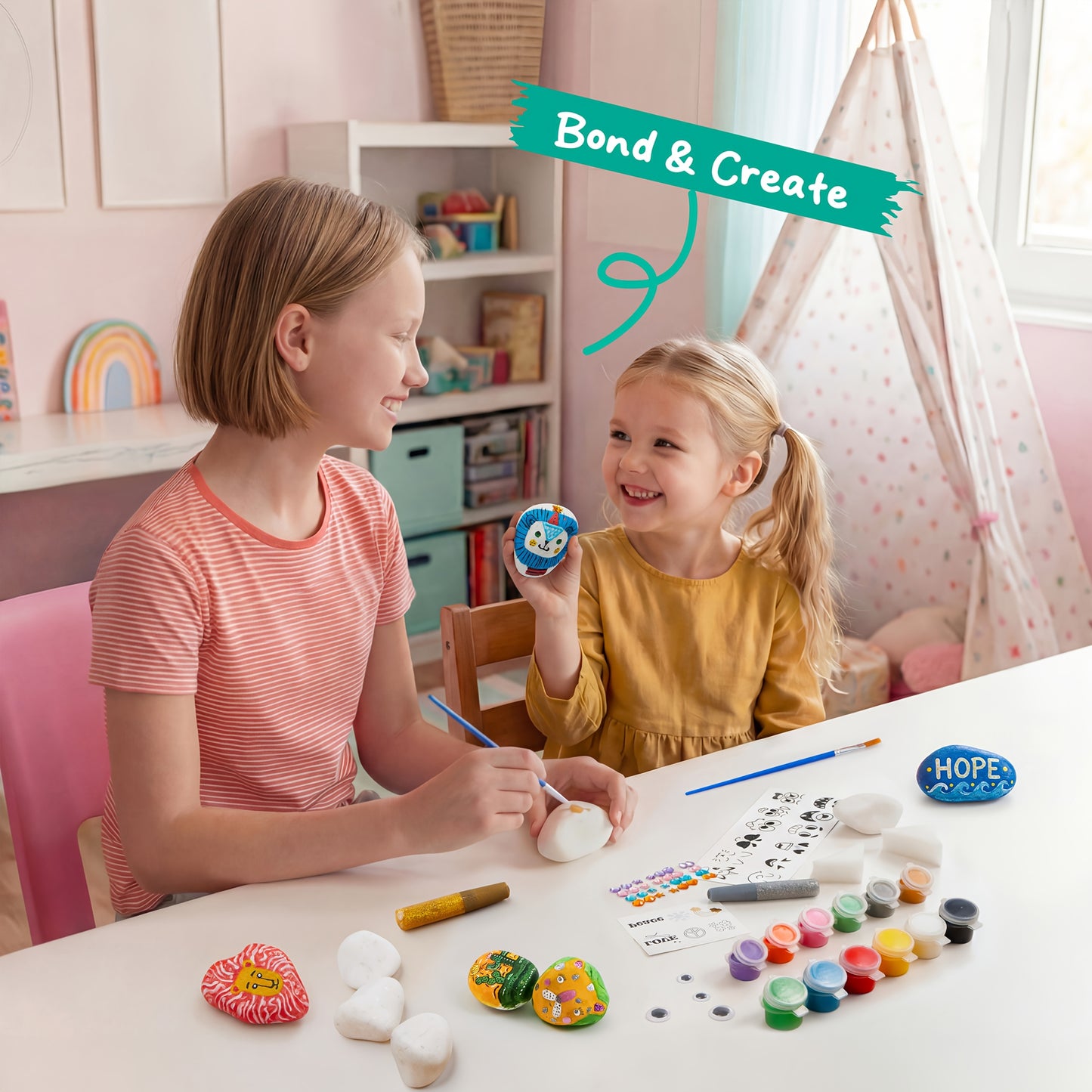 [Easter Christmas Birthday] 10pcs Rocks Painting Kit for Kids, Arts and Crafts for Girls & Boys Ages 6+, DIY Supplies for Painting Rocks, Easter Craft Kits Art Set, Children Birthday Christmas Presents, Family Indoor Activity