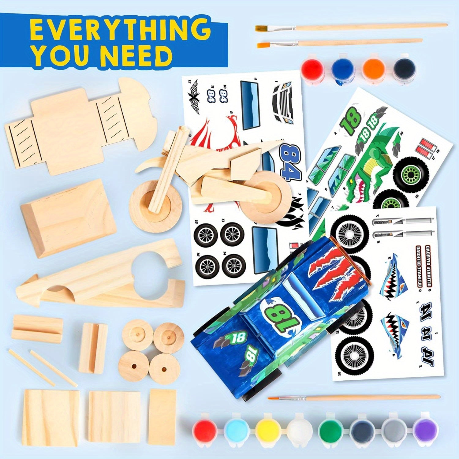 SYNCFUN Craft Set to Create And Decorate Your Own Wooden Race Car - Toy Kit for Building And Painting a Car Or Truck, Perfect Gifts for Kids