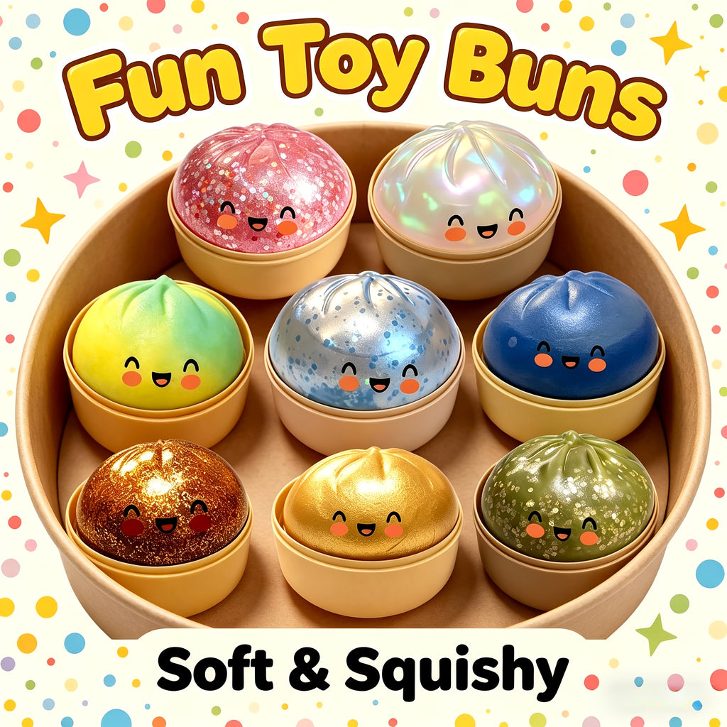 Multi-Item Party Favor Pack, 3 pcs Glitter Dumpling Squishy Stress Balls, 2026 Upgrade Glitter Dumpling Squishy Box, Fidget Sensory Toy, Colorful Dumplings, Stocking Stuffers with Steamer Stretchy Desk Toys, Random Colors