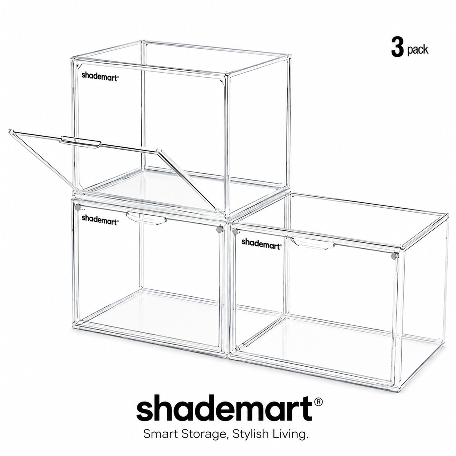 3pcs Clear Display Case Dustproof Storage Bins Containers Organizer Bag Show Box For Collectibles/ Car Model