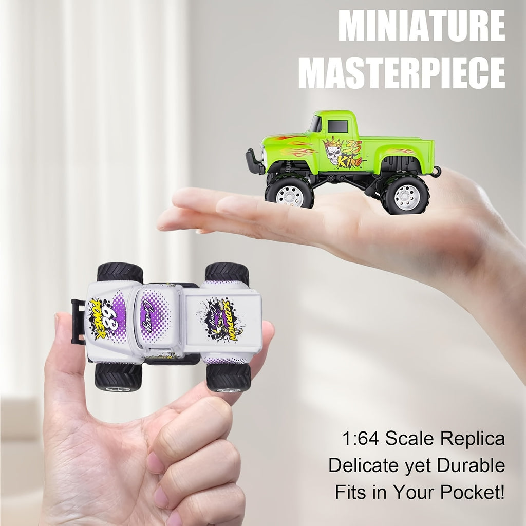 Mini Monster Truck, 1:64 Scale Alloy Shell Toy Car Model, LED Lights Multiple Control Modes Adjustable Speed/Steering, King Of The Road