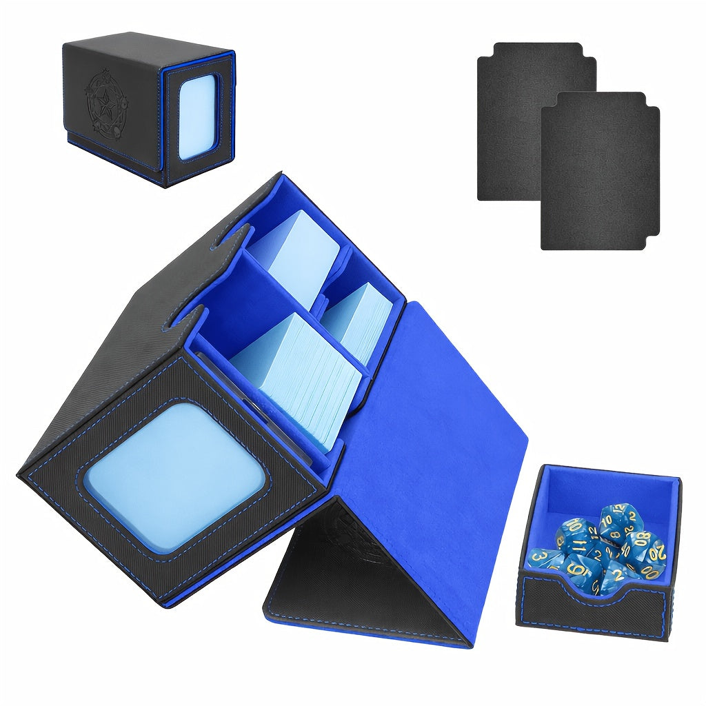 Trading Card Storage Box With Commander Display, Holds 300+ Single-Sleeved Cards, Double Deck Case For TCG, CCG Includes Dice Tray, 5 Dividers & 1 Hard Sleeve