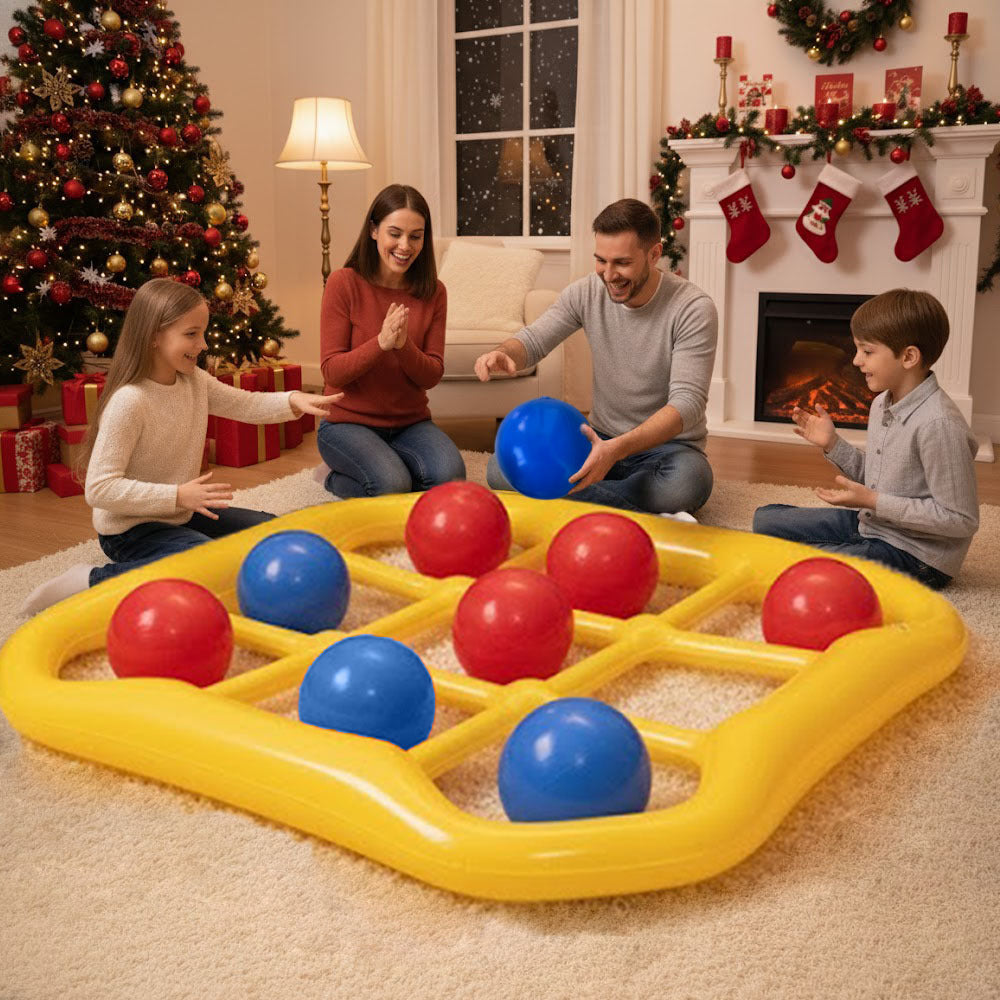 Inflatable Tic Tac Toe Pool Game Set - Comes with 10 Balls (5 Blue, 5 Red) And Air Pump - Floating Water Toys for Swimming Pool, Lake And Pool Party Fun for Family