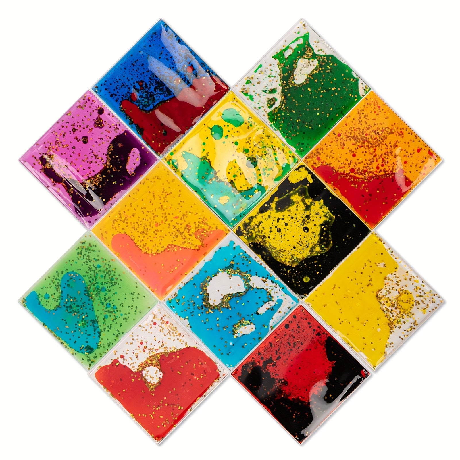 [Interactive Play Mats] 12PCS Square Liquid Motion Tiles - Interactive Soft Gel Liquid Play Mats for Home, 6"x6