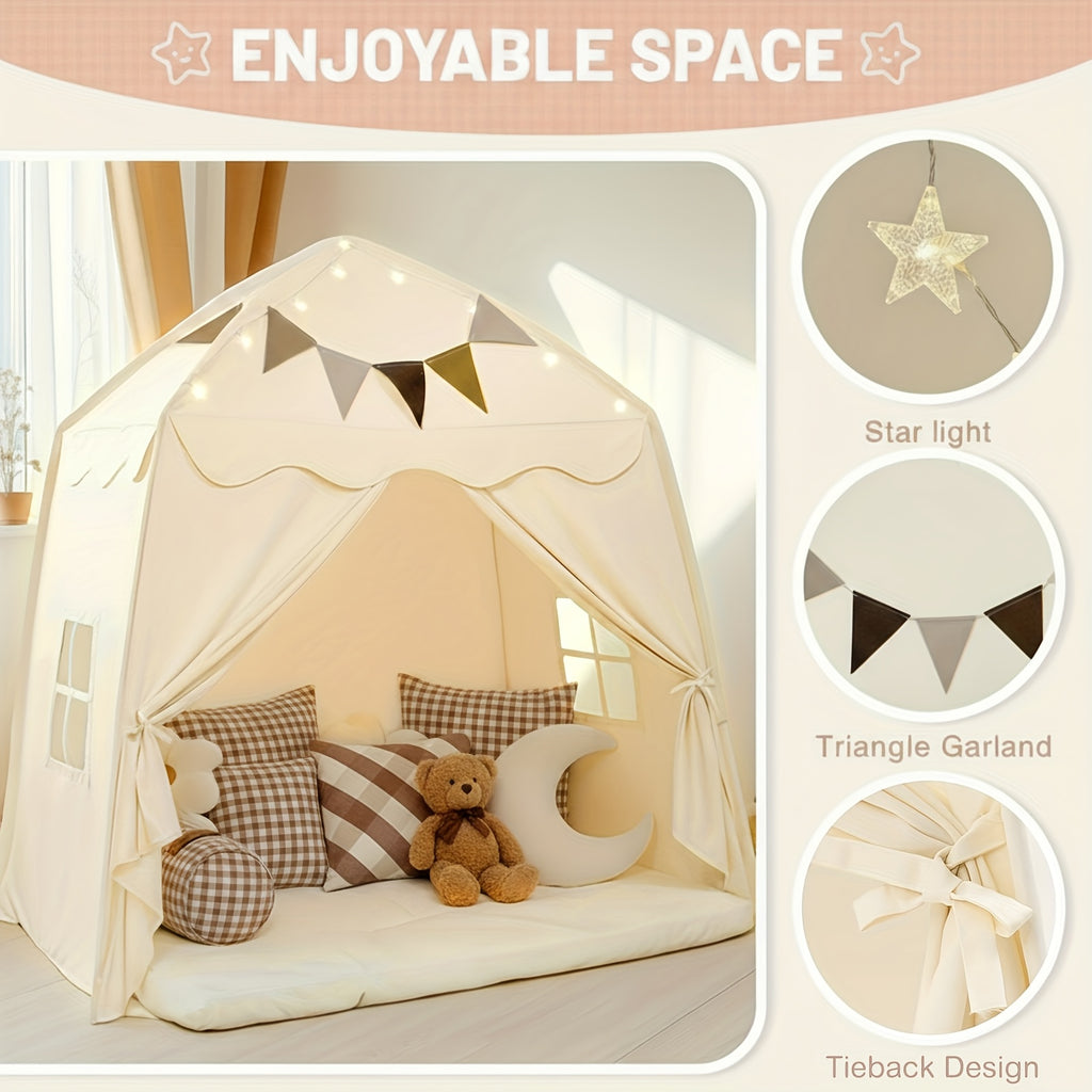 Extra Large Kids Play Tent with Flags, Portable & Foldable Teepee, Indoor Outdoor Dome Tent Playhouse, Bed Tent Bed Canopy for Boys & Girls, 59x39x59in, Toys Not Include, Christmas & Halloween
