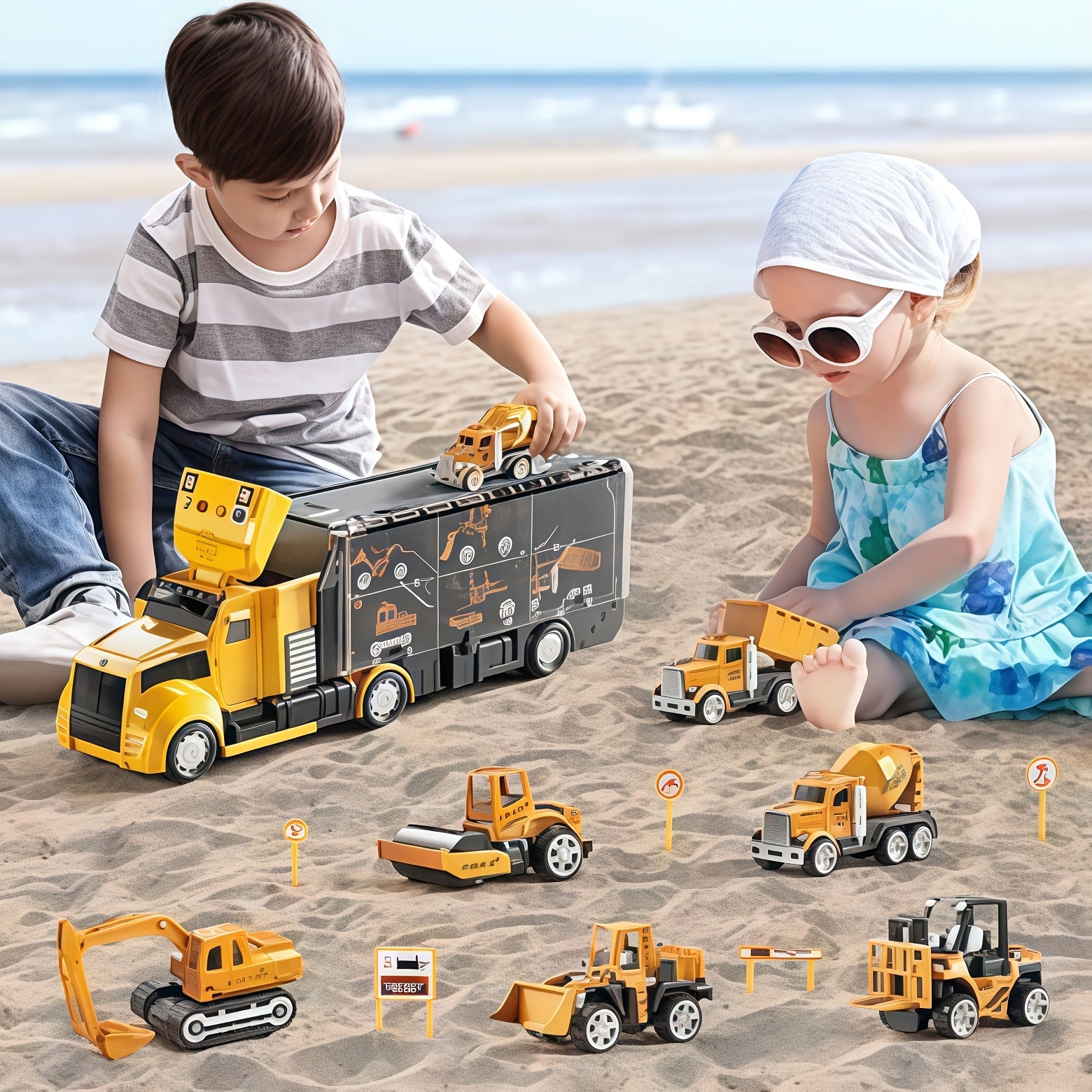 7-In-1 Diecast Construction Toys For Children Aged 3-9, Trucks For Boys, Excavator Toy, Kids' Play Cars & Race Cars, And And An Excellent Gift For Birthdays, Easter For Both Boys And Girls