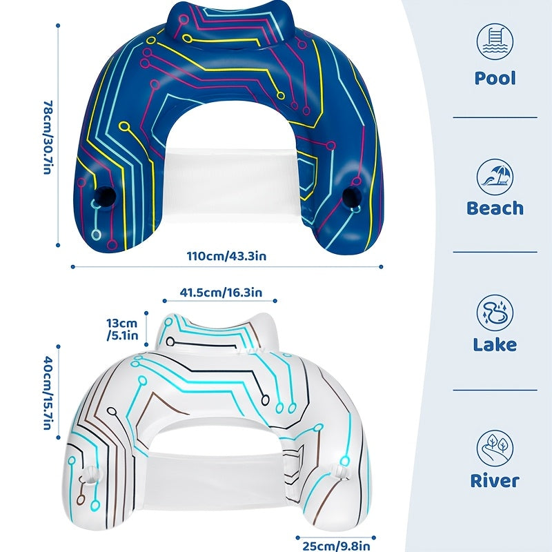 2-Pack Adult Pool Floats, Pool Floats with Two Cup Holders And Handles, Inflatable Pool Float Chairs, Lake Floats Applicable to Swimming Pool Party Summer Lake Water Fun - Multicolor