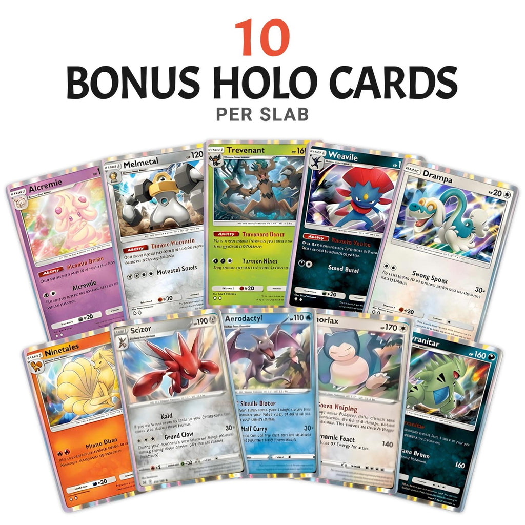 Pokémon Random Slab | Ultra or Double Rare Card in Slab | EX, V, VMAX, VSTAR | Includes 10 BONUS Holo Cards | Perfect Gift for Kids & Collectors