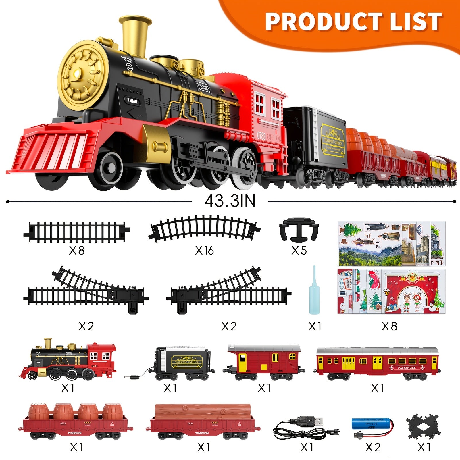 Train Set Toys for Kids, Christmas Train Sets Toys for Kids W/Smokes, Light & Sound Include 6 Car And 28 Tracks, Christmas Train Set Toys Birthday Gifts