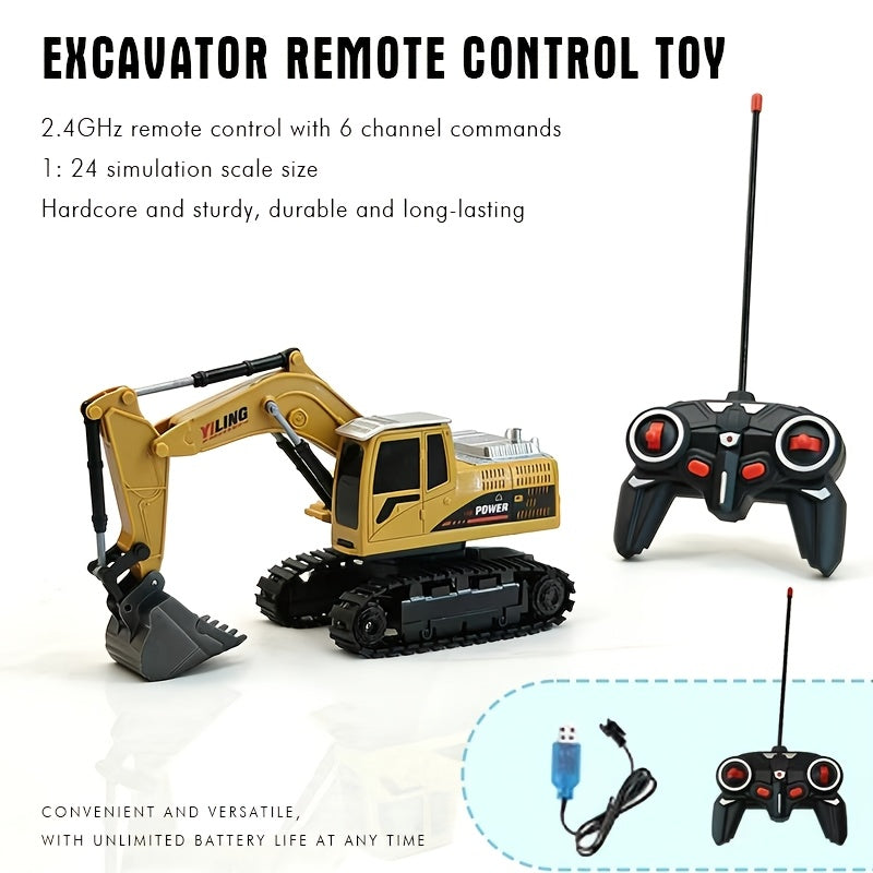 1pc 9-Channel Excavator, 2. 4Ghz RC Construction Vehicle Truck Toys with Alloy Metal Cap, Light, Sound, Rechargeable 1 Battery for Halloween Thanksgiving Christmas Gift