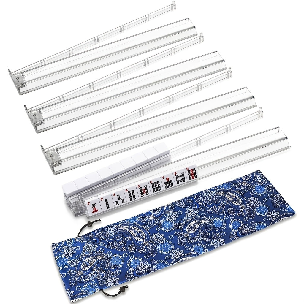 Mahjong All in 1 Tile Rack And Pusher with Bag, Clear Acrylic Mahjong Set, Modern American Mahjong, 4pcs/Set, Built in Pushers, Transparent