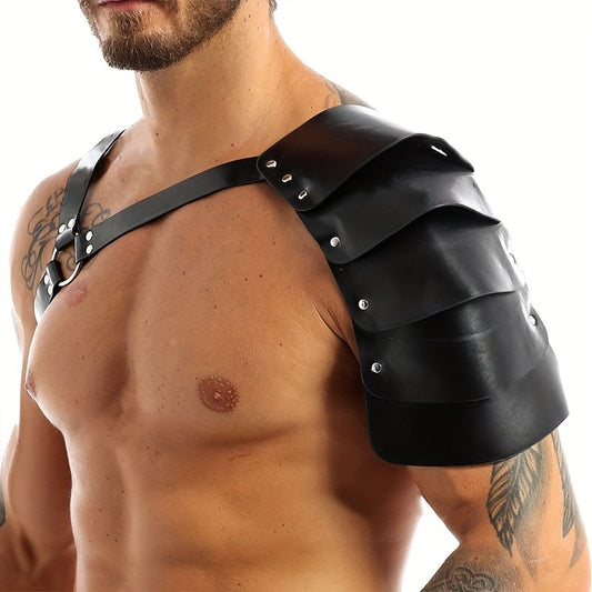 Single PU Leather Shoulder Armor Warrior Shoulder Armor with Belt Costume Dress Up Props for Men