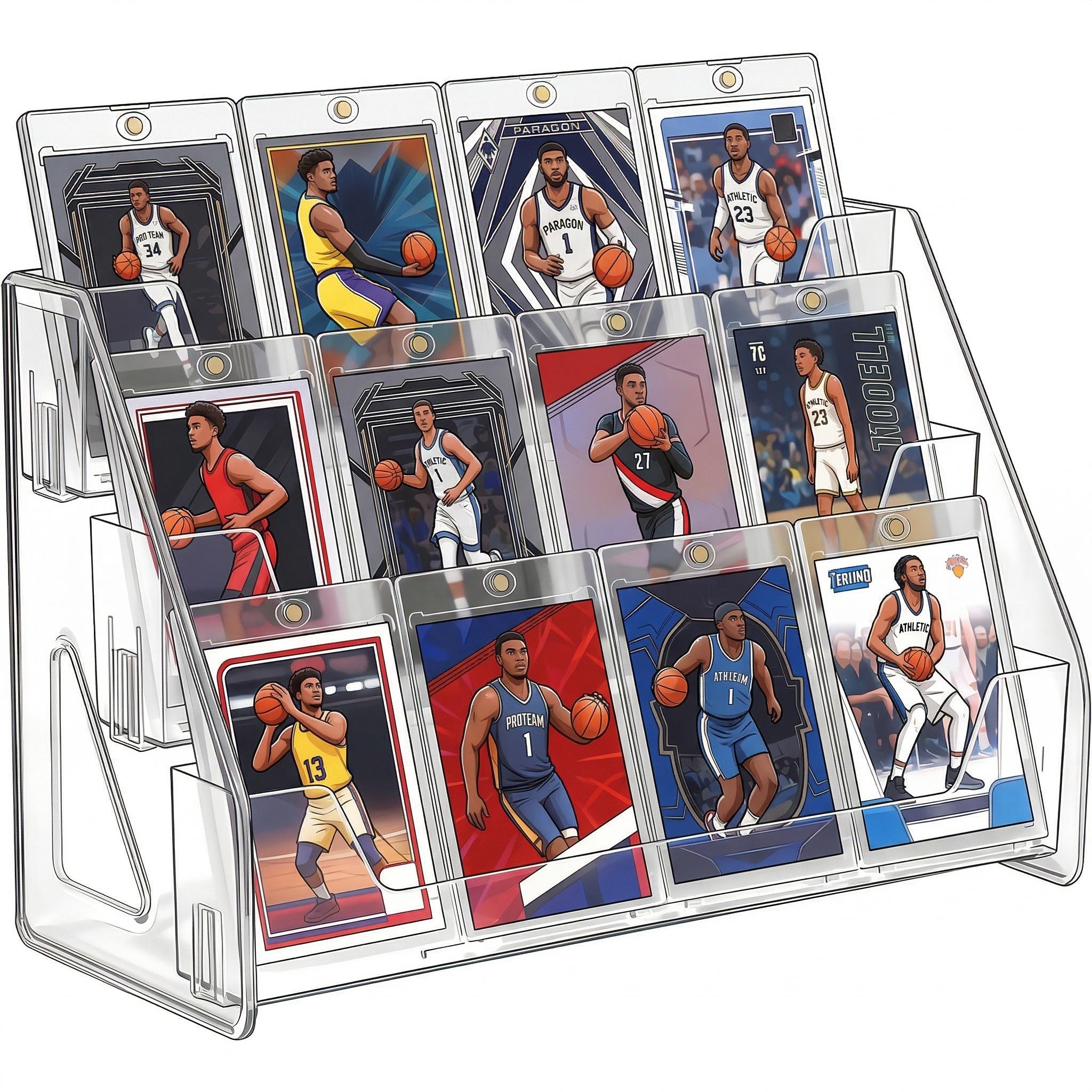 3/5-Tier Vertical Collectible Card Display Stand Compatible for PSA BGS SGC Graded Cards, Snap-in Assembly Suitable for Baseball & Basketball Trading Card Showcase, Desktop Holder for PSA/BGS/SGC Card Display