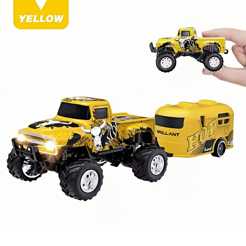 Mini Remote-Controlled Alloy Off-Road Truck, 1:64 Scale Monster Truck Toy, 2.4GHz Wireless, High-Speed Off-Road Crawler, LED Lighting, White Headlights with Red Taillights, Street Graffiti Design Featuring Cool Spray-painted Patterns, Alloy Body